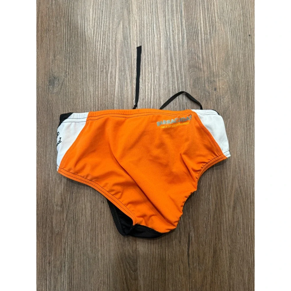 Speedo Endurance+‎ Mens Swim Briefs Size 28 Black Orange YMCA Barracudas Team